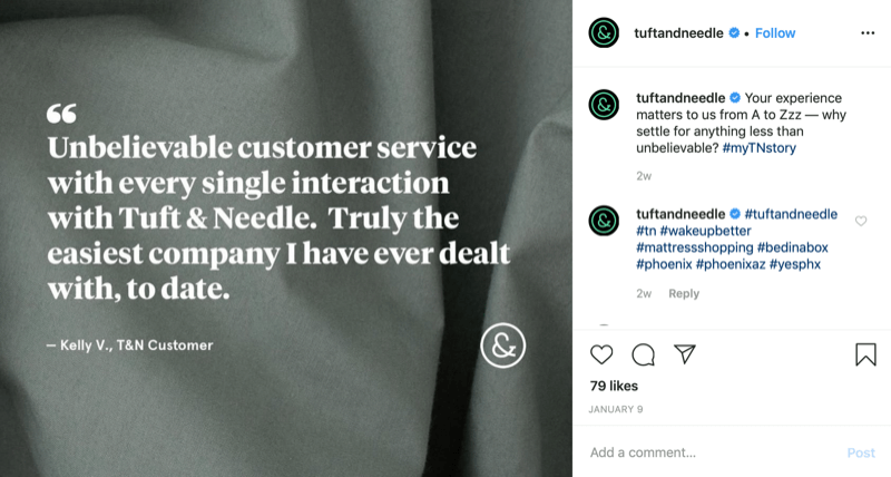 גרפיקת הצעת מחיר ללקוח מחשבון אינסטגרם Tuft and Needle