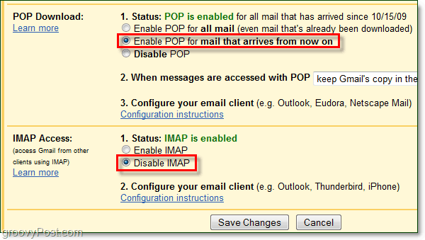 חבר את Gmail ל- Outlook 2010 באמצעות POP