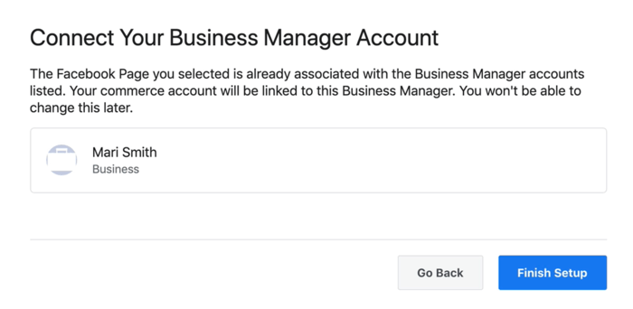 אפשרות לחבר את חשבון מנהל העסקים שלך בפייסבוק לחשבון המסחר שלך בפייסבוק