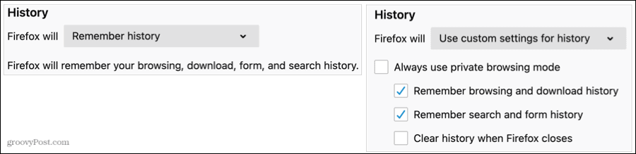 הגדרות היסטוריה ב- Firefox