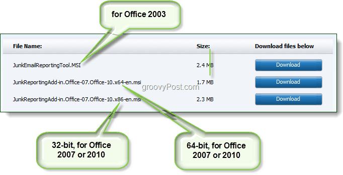 הורד את כלי הדיווח בדוא"ל זבל עבור Office 2003, Office 2007 או Office 2010