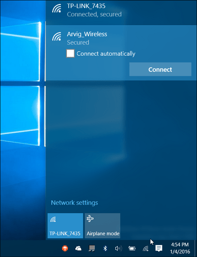 רשת Windows 10