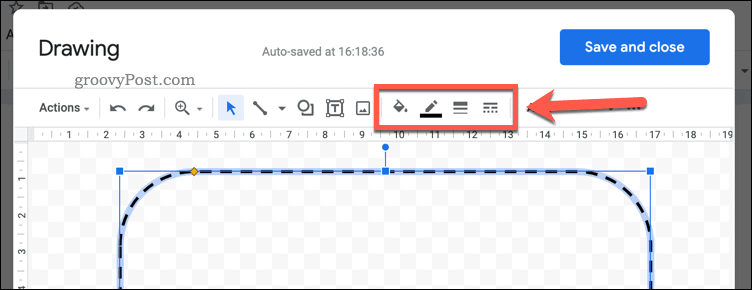 עיצוב צורה ב-Google Docs