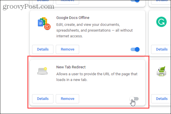 השבת את תוסף New Tab Redirect ב-Chrome