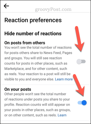 הגדר את הגדרות התגובה של פייסבוק בנייד