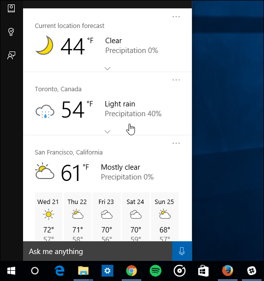 מספר ערים Cortana מזג אוויר