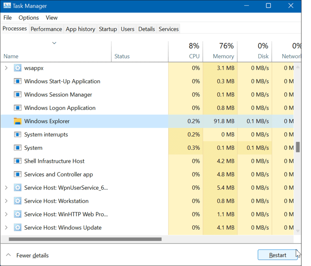 הפעל מחדש את Windows Explorer אפס את הגדרות שורת המשימות ב- Windows 11