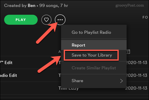 שמירת פלייליסט של Spotify בספריית משתמשים
