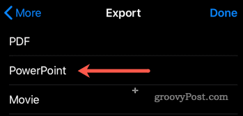 ייצוא מ- Keynote ל- PowerPoint ב- iOS