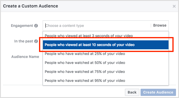 קהל מותאם אישית של מעורבות וידאו בפייסבוק