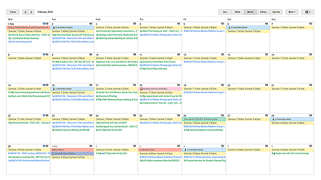 אירועים מתוזמנים לוח השנה של גוגל אירועים ביומנים מסודרים לסטודנטים באוניברסיטה