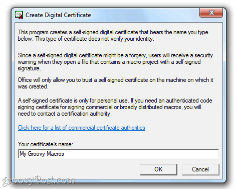 צור אישור דיגיטלי עם חתימה עצמית ב- Office 2010