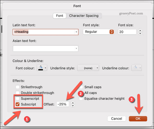 שינוי גופן לכתב-על או לכתב-על ב- Powerpoint ב- Mac