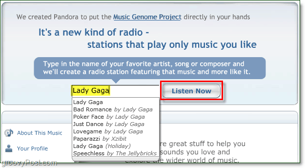 האזינו לגברת גאגא בחינם באתר pandora.com