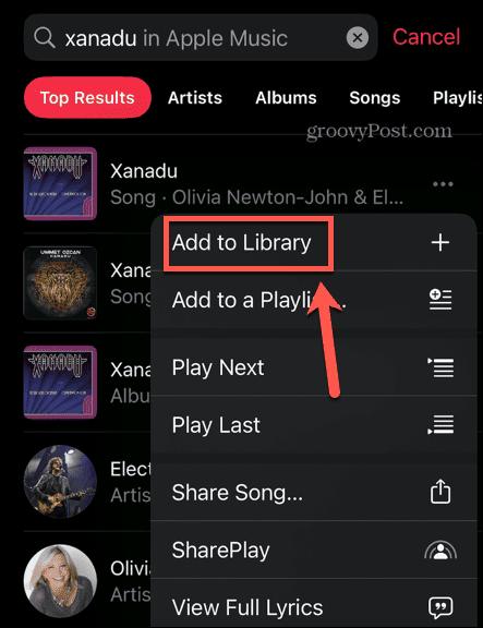 Apple Music להוסיף לספרייה