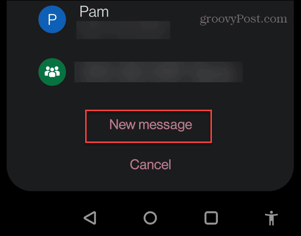 אפשרות הודעה חדשה להעביר הודעת טקסט