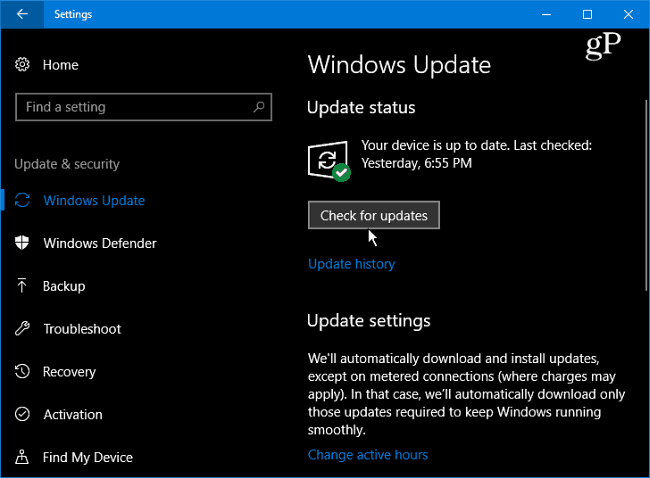 1 Windows 10 בדוק אם קיימים עדכונים
