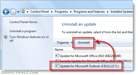 מחק את kb2412171 ב- Windows 7