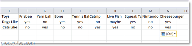 כיצד להמיר שורות של Excel 2010 לעמודות ובחזרה