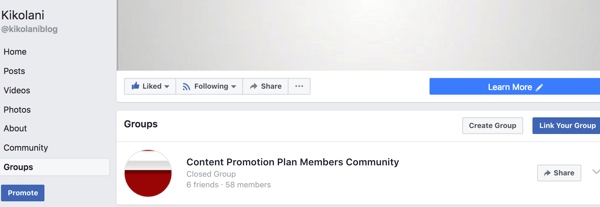 הקבוצה המקושרת שלך תופיע בכרטיסייה קבוצות בעמוד הפייסבוק שלך.