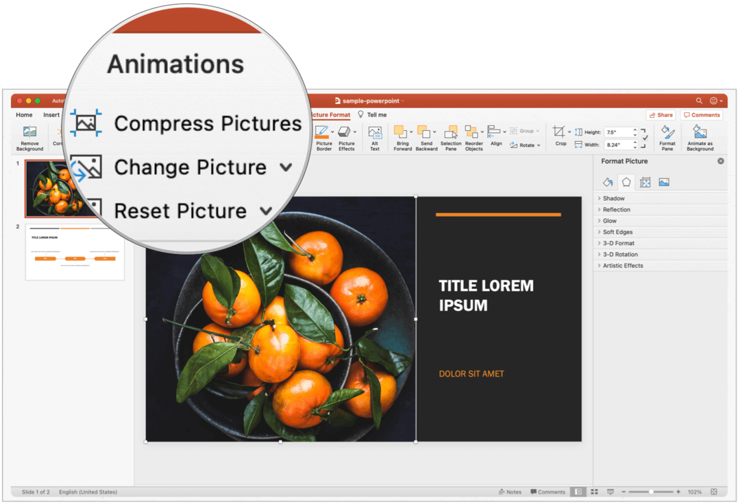 PowerPoint Mac דחיסת תמונות