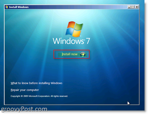 תפריט התקנה של Windows 7