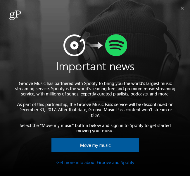 מיקרוסופט גרוב מוסיקה עוברת להודעת Spotify
