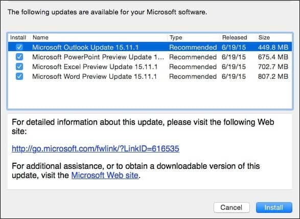 עדכון תצוגה מקדימה של Microsoft Office 2016 עבור Mac KB3074179