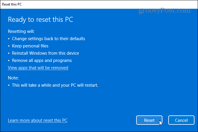 Windows 11 עצור קוד ניהול זיכרון תיקון איפוס Windows 11 PC