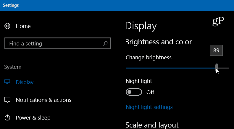 הגדרות Windows 10 מציגות בהירות