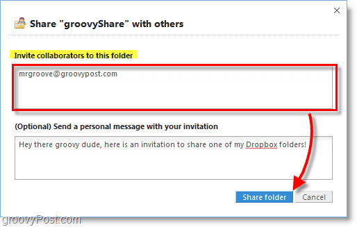 צילום מסך של Dropbox - הזמינו אנשים להשתמש בתיקיית השיתוף שלכם