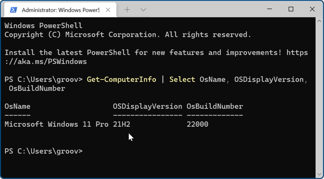PowerShell Command Windows 11 גרסת