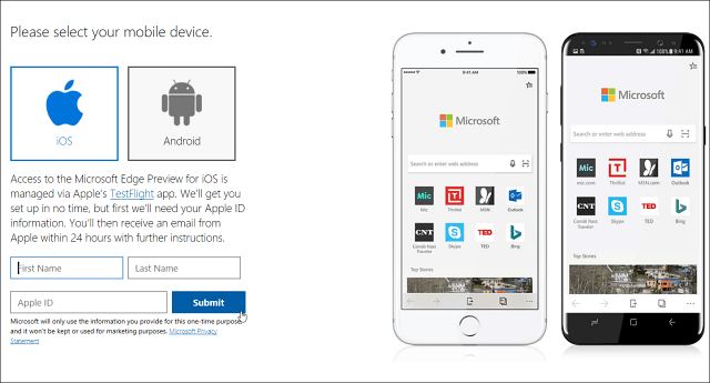 דפדפן האינטרנט של Microsoft Edge מגיע ל- iOS עכשיו עם אנדרואיד בקרוב