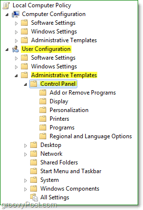 נווט אל מדיניות המחשבים המקומית של Windows 7> <כתב <> img style =
