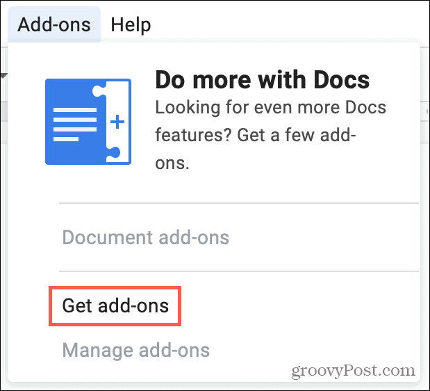 קבל תוספות ב- Google Docs