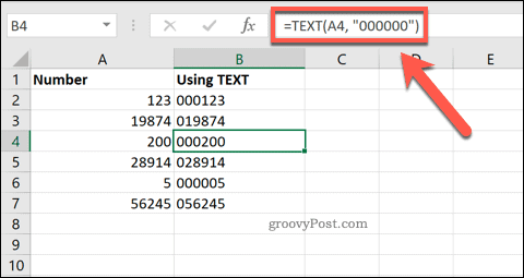שימוש ב- TEXT ב- Excel להוספת אפסים מובילים