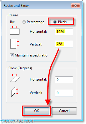 הגדר ידנית את גודל תמונת Windows 7 שלך באמצעות צבע ואת אפשרות הפיקסלים