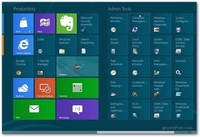 הוסף כלי ניהול למסך הפתיחה של Windows 8