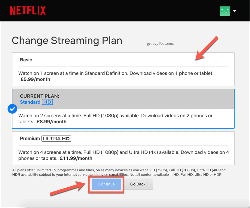 שינוי תכניות המנויים של Netflix