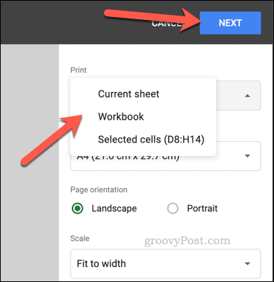 בחר אזור הדפסה ב-Google Sheets