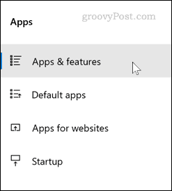 תפריט אפשרויות של Windows Apps & Features