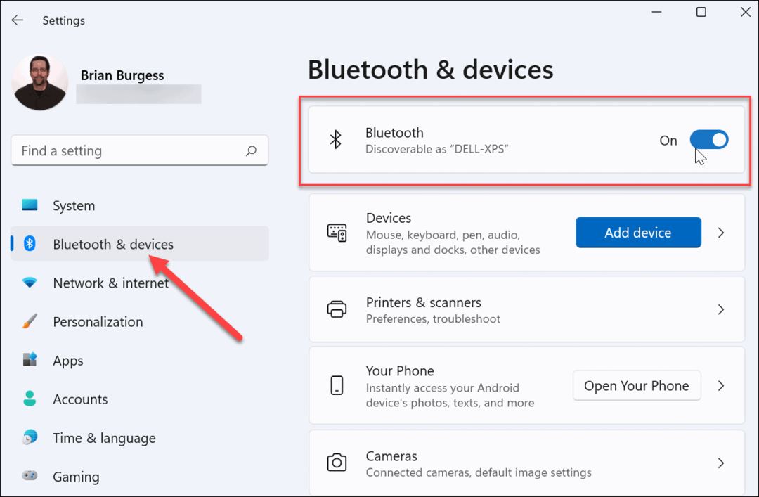 הגדרות Bluetooth והתקנים