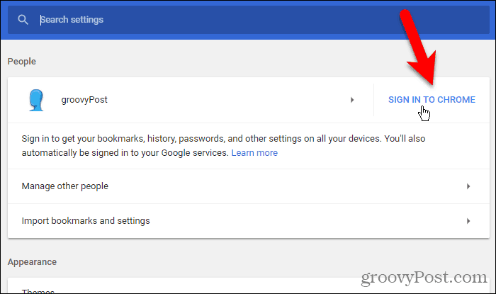 לחץ על כניסה ל- Chrome במערכת Windows