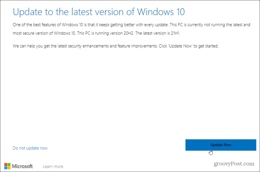 עדכן לגרסת Windows 10 האחרונה