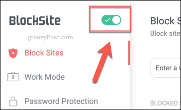 כפתור ההפעלה של BlockSite ב- Chrome