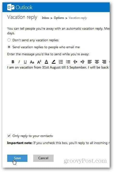 הודעת חופשת Outlook 3