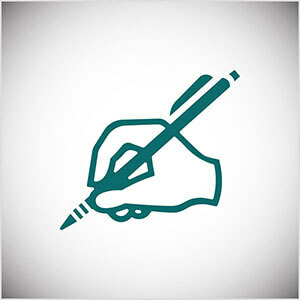 זהו איור קו צהבהב של יד שכותבת עם עיפרון. סת גודין מתרגל כתיבה יומית בבלוג שלו.