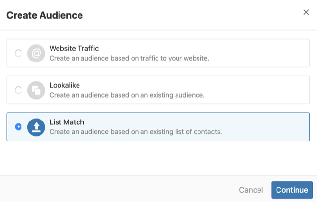 שלב 2 כיצד ליצור קהל התאמה לרשימת Quora