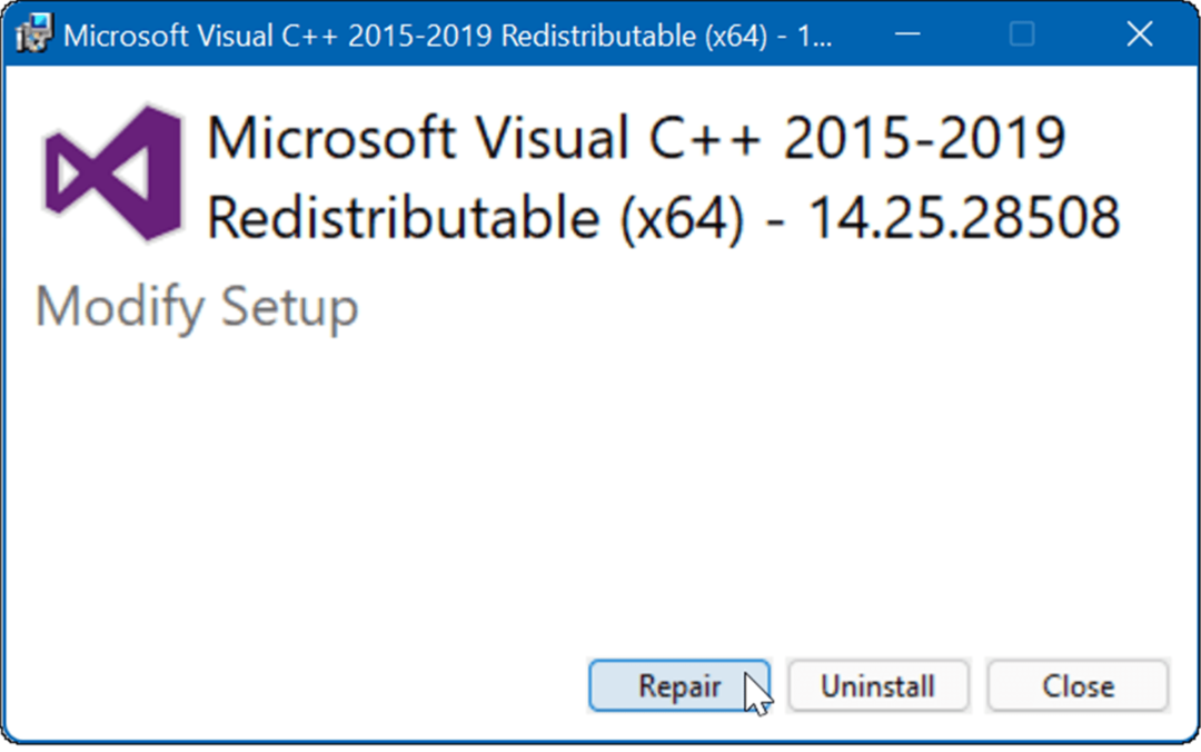תיקון Microsoft Visual C Redistributable