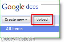 צילום מסך של Google Docs - כפתור העלאה